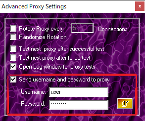 Proxy 認証情報を設定する。